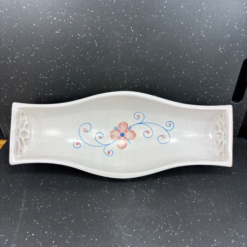 Fradelfio Italian Ceramic Floral Centerpiece Bowl Hand Painted Pierced 14 inch